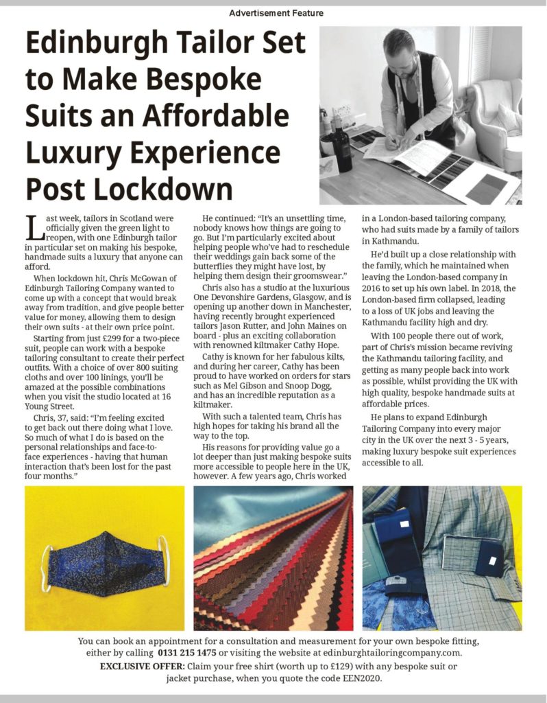 Edinburgh tailor makes bespoke suits a luxury for all